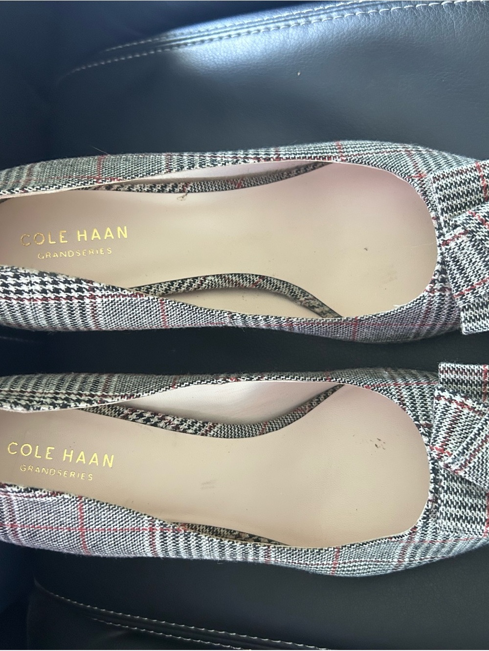 Cole Haan Plaid Heels in Gray with Red Check